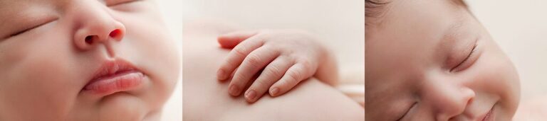 newborn details of face, lips, fingers